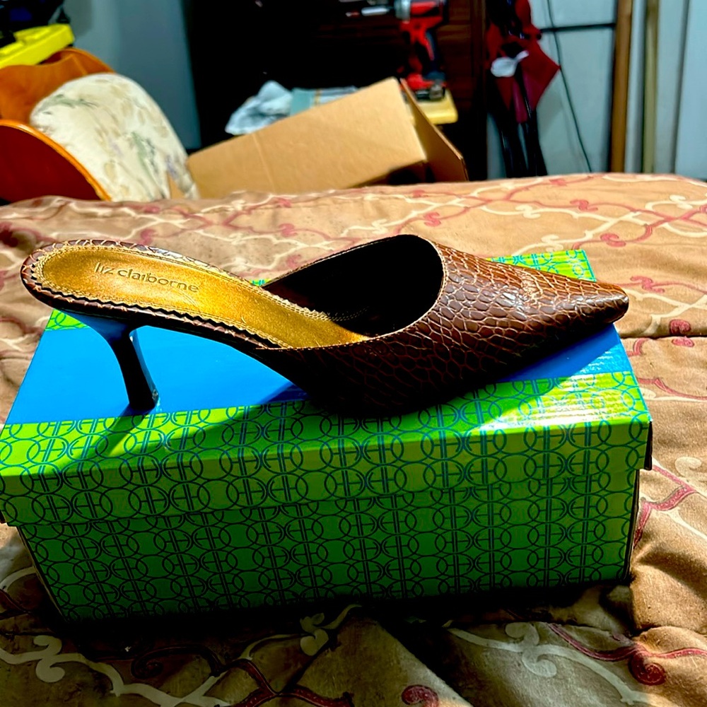 Brown leather high heels